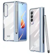 For Samsung Galaxy Z Fold4 5g Tempered Glass Film Drop Resistant Electroplating Pc Phone Case With Pen Slot Hinge And Stylus Pen