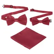 Bow Tie for Men, Adjustable Bow Ties with Pocket Square(Wine Red, 2Size)