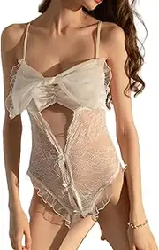 [JINZIJINYU] Women Lingerie Sexy Lace Babydoll Sexy Women Lace Mesh Bowknot Crotch Free Bodysuit Hot Suit