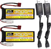 Fytoo 2PCS 3S Lipo Battery 11.1V 3000mAh 35C with T Plug and USB Charging Cable Suitable for RC Car, Truck, Remote Control Boat, RC Quadcopter Aircraft, FPV Drone Battery