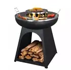 Designer Firepit Cooking Grill BBQ Fire pit Fireplace with Wood Log Storage