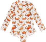 [Joitme] Crabs Orange Swimsuits for Girls, Zipper Front Little Girls Swimsuit, UV Protection, Toddler Girl Bathing Suit 3t, Crabs Orange, 4 Years
