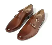 Men's Handmade Leather Boots Firenze Atelier Wine Brown Monk Strap Dress Shoes
