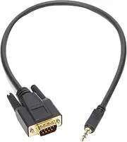 C2G 0.5M DB9 Male to 3.5 Aux Adapter, 3.5mm Jack to RS232 DB9 Serial Control Cable Black