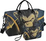 [ZRYSMY] Monkey Face Gold Duffel Bag for Traveling, Travel Bag Gym Bag, with Multiple Interior Pockets Shoulder Weekender Bag for Women Men with Toiletry Bag 20.5L x 1.9W x 13.8H, Multi-Colored, one