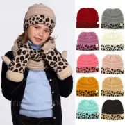 C.C Kids 2-5 Years Leopard Animal Ribbed Knit Beanie Mittens Scarves 3pc Set