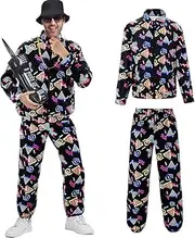 SlowTon Women Men 80s 90s Costume - Retro Tracksuit Set Lightweight Long Sleeve Zippered Jacket Pant Set, Fashion Disco Clothing Outfit Sportswear Hip Hop Tracksuit for Rock Festivals Carnival Party