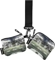 [XYMZR] Mini Zip Around Wristlet keychain Wallet Rugby Field Light for Women Personalized Pattern Detachable Dual Pouch Wristlet Portable Wallet Phone Coin Purse, Multi-colored, One Size