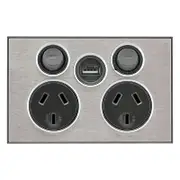 CLIPSAL SATURN 4025USBC-HS - 10A Double Power Point C/W USB - Horizon Silver