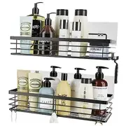 Shower Caddy with 5 Hooks for Hanging Razor and Sponge Adhesive Black - 2 Pack