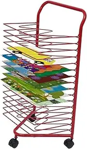 Art Drying Rack,16 Shelves Art Canvas Storage Rack,3 Universal Wheels,Suitable for Storing Engineering Drawings and Paintings (Color : Red)