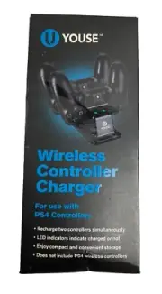 Youse Wireless Controller Charger For PS4 Controllers Black Holds 2 Controllers
