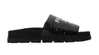 Prada Black Sequin White Logo Slide Sandal Slip On Pool Flip Flop Flat 39.5