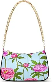 [RPLIFE] Pink Peonies Light Blue Cute Clutch Purses for Women, Cute Shoulder Bags Aesthetic, Pink Peonies Light Blue, One Size