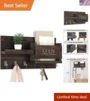 Handmade Rustic Mail Organizer with 7 Hooks & Handy Shelf - Easy Installation
