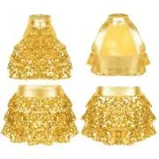 Kids Girls Jazz Dance Outfit Shiny Sequins Tiered Crop Top Skirt Set Dancewear