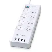 Sansai 8-Way Power Outlet 2400W Surge Protected Board Charger Ports USB-A/USB-C