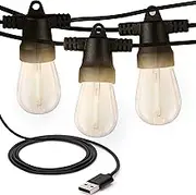 Brightech Ambience Pro USB Powered String Lights - 24 Ft Commercial Grade Waterproof String Lights - Outdoor Shatterproof Patio Lights for Camping, Backyard, Porch - 1.5W LED Warm White Light