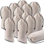 [Kenning] 12 Pcs Shoe Dust Bags Beige Duster Flannel Single Shoe Pouch with Drawstring Closure Washable Breathable Shoe Covers for Travel Home Luggage Handbags, 8 x 17 Inches, beige, black