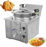 Tool 3000W Commercial Deep Fat Fryer 16L Stainless Steel Countertop Electric Pressure Air Fryer with 50-200℃&0-30 Minutes Timer Barrel Temperature Control for French Fries Chicken Wings Potato Chips