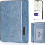 [HiWe] Credit Card Holder Slim Wallet, Slim Minimalist Front Pocket Wallet, RFID Blocking Small Leather Wallets with Zipper Pocket and ID Window for Women, Blue, Blue, With Find My