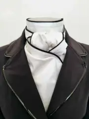 ERA Mary White Cotton Self Tie Stock/Cravat with Black or Navy piping