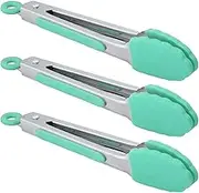 HINMAY Small Appetizer Tongs 7-Inch Silicone Tipped Kitchen Tongs, Set of 3 (Mint)