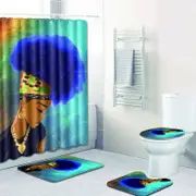 Catzon 4 Pcs Set Creative Colorful Printing Toilet Pad Cover Bath Mat Shower Curtain Set-8