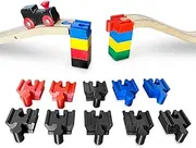 Bridge Adapter Compatible with Brio Wooden Railway & Duplo Building Blocks Track Connectors (Red, Pack of 10)