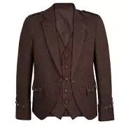 Men's Tweet Argyle Kilt Jacket & 5 Button Vest Wedding Kilt Argyle Jacket-Brown