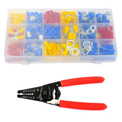 6" Crimping Stripping Tool & 360 Pcs Wire Terminal Assortment Set Wiring Bullet