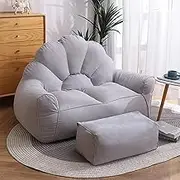 UYSOFRCV Bean Bag Lazy Lounger Cover (No Beans), Washable Premium Soft Cotton Linen Sack Bean Bag Chair Cover Extra LargeLazy Sofa Cover for Kids and Adults, No Filler,Light Gray