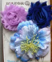 BLUE ENCHANTED, LILAC and NAVY BLUE Fabric 3 Flowers 65-100mm Manor House MHY1