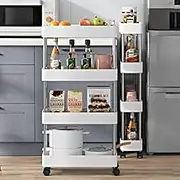 QNA 4 Tier Slim Storage Cart, Bathroom Storage Organizer Shelf Cart for Kitchen Trolley Laundry Narrow Space, Mobile Narrow Rolling with Wheels-Plastic (White) (4-Tier)