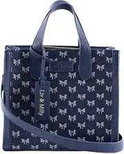[Liv & Milly] Mini Tote Handbag, Bow Print, Canvas Tote, Small Handbag, Structured Bag, Crossbody Bag