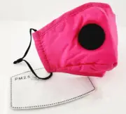NEW 2pk Washable Cotton Pink Safety Mask w/Air Valve Port 12 PM2.5 Carbon Filter