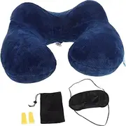Gogogmee U Shaped Inflatable Travel Neck Pillow Firmness Airplane Support Cushion for Long Flights Car and Train Comfort Washable Travel Essential