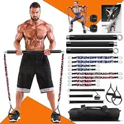 DASKING Portable Home Gym Resistance Band Bar Set with 8 Anti-Break Stackable Resistance Bands,Detachable 500LBS 2 in 1 Pilates Bar with Bands,Full Body Workout Equipment Exercise Bar Set