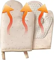 Oven Mitts Heat Resistant,Heat Resistant Baking Gloves Oven Mittens - 1 Pair Silicone Soft Cotton Lining Waterproof Potholder, Cooking Baking BBQ Accessories
