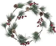 Alipis Christmas Artificial Rattan Garland with Red Berries and Pine Cones String for Home Fireplace Wreaths and Holiday Decorations
