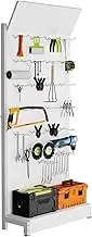 Lhysn Metal Pegboard Display Stand, with 30 Hooks, 85x36x13 in, Can Bear 330lb Weight, Portable Garage Storage Box Rack, Phone Accessories Equipment Metal, for Mobile Phone Shop (White 2)