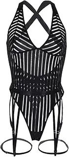 [Generic] Women's Lingerie Backless See Through Mesh Patchwork Shapewear Sexy Lingerie Jumpsuit Sexiest Lingerie for Women for Sexy