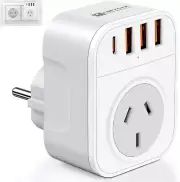 AU to EU Travel Adapter AUS to European Travel Plug European Grounded Outlet wit