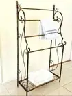 French Provincial Style Iron Towel Rail Rack Stand Shelf Brass and Black Mix