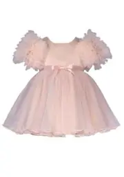 NEW Bonnie Jean Girls Size 2T "BLUSH PINK PUFF SLEEVE" Mikado Mesh Dress NWT