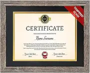 Sboitflmm Diploma Frame Tempered Glass - Document Frame 8.5x11 with Mats(Navy, Black, White, Golden), Wooden Graduation Picture Frame 11x14 without Mat for Certificate, Degree (1 Pack, Rustic Grey)