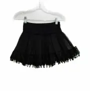 Girls Black Polyester Tutu Skirt Solid Lace Trim Pull On Tulle Stretch 11 In