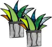 Stained Glass Succulent Hanging Plant 5.5x6 Acrylic Classic Garden Artificial Agave Stained Glass Decor for Home Yard Garden Desk, Countertops, Windowsill 2Pcs-