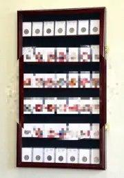 Coin Slab Display Case NGC PCGS ICG CAC Cherry Cabinet Wood Collector Shadow Box