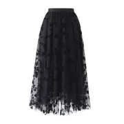 Nevenka Womens Elastic High Waist Tulle A-Line Swing Midi Skirt-Black